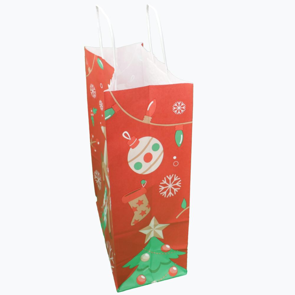 Preview: Weiße (18+8x22 cm) Papiertasche mit Papierkordeln bedruckt, 90g/m², X-Mas, 25er Set